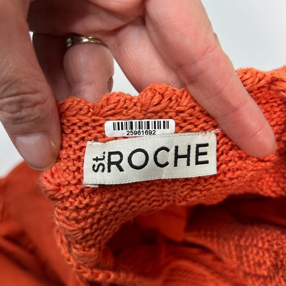 St Roche Kite Dress Tiered Crochet Detail Midi Orange Organic Cotton Size 4 - Picture 5 of 15